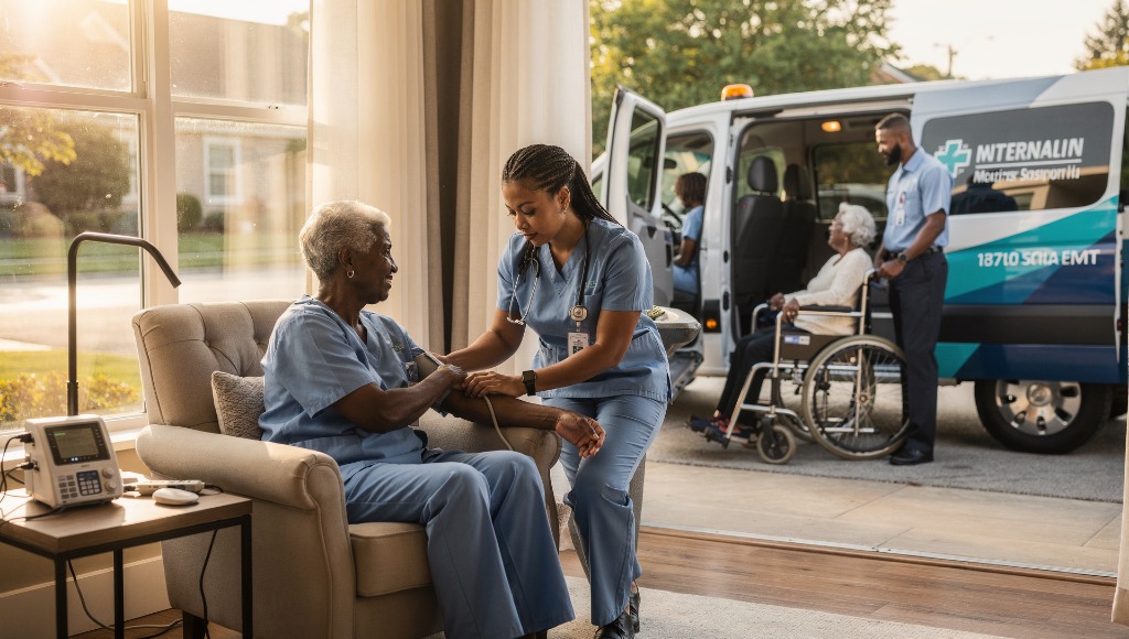 Caregiver assisting senior