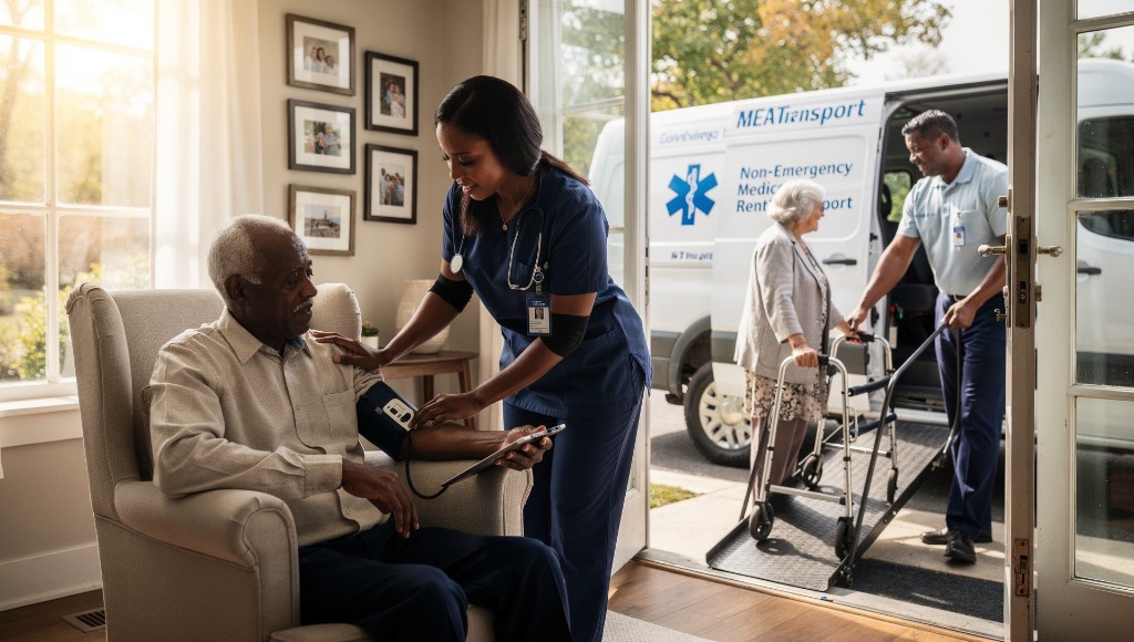 Caregiver helping senior